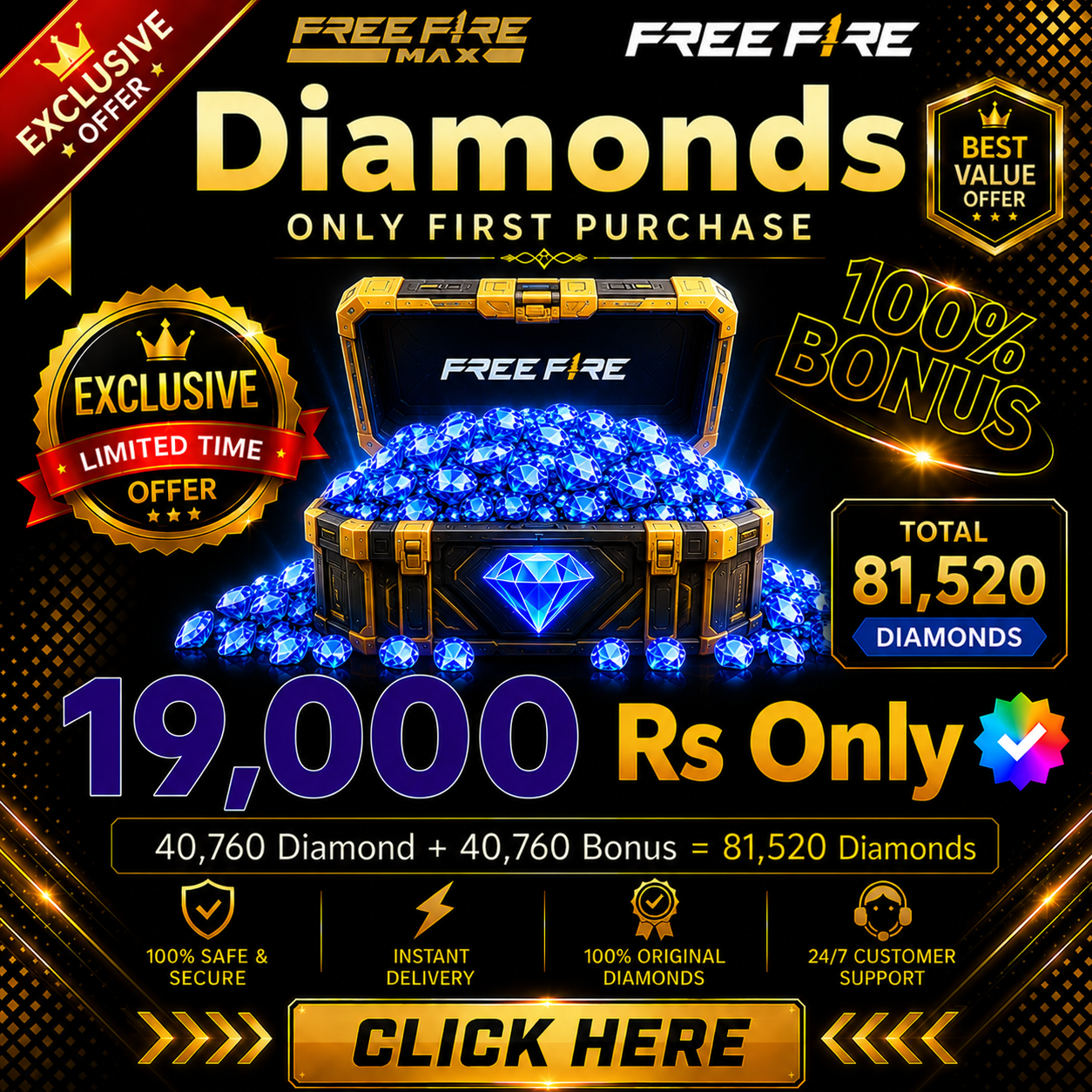 Top Up 40,760 Diamond + 40,760 Diamond = 81,520 💎