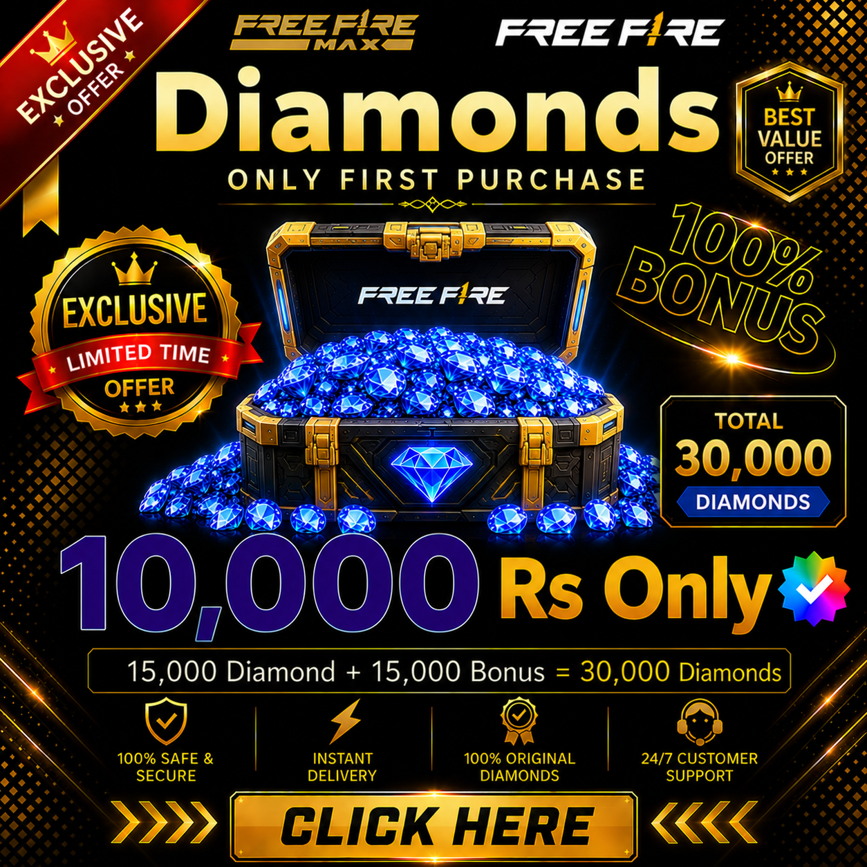 Top Up 15,000 Diamond + 15,000 Bonus = 30,000 Diamonds